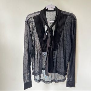 ONE X Oneteaspoon Size XS Sheer Blouse Black Velvet Polka Dot Neck Tie